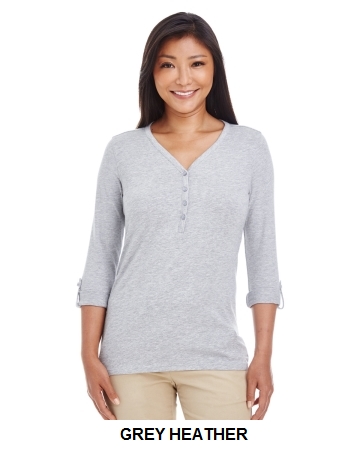 Devon & Jones Ladies' Perfect Fit™ Y-Placket Convertible Sleeve Knit Top", (DP186W)